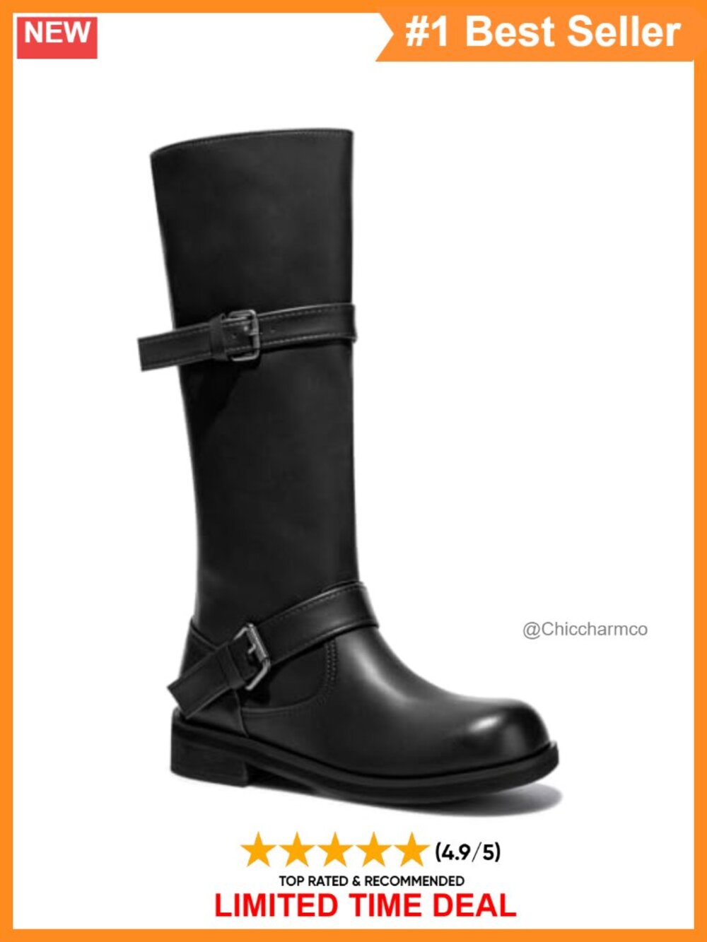 Women's Wide Calf Knee High Boots Faux Leather Block Heel Waterproof